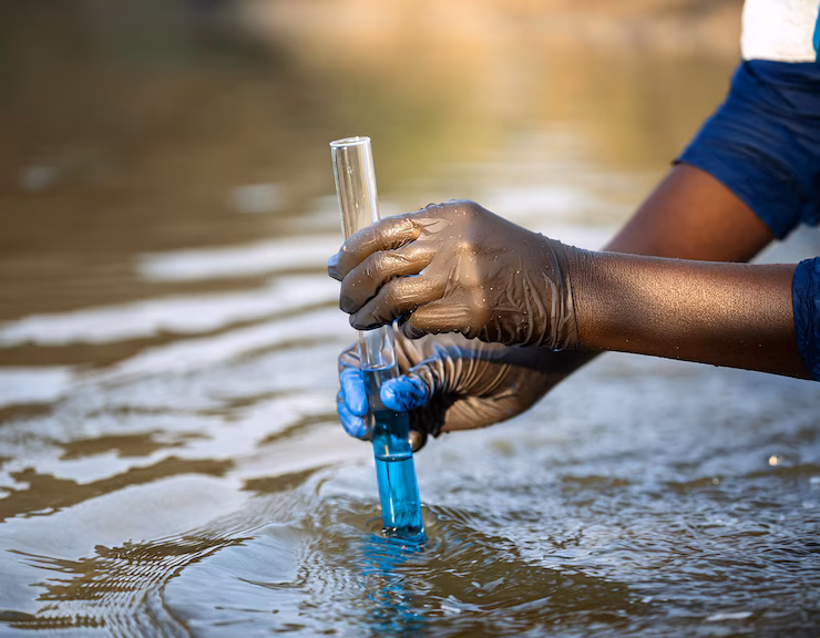 EcoVoice members testing water samples from a polluted stream